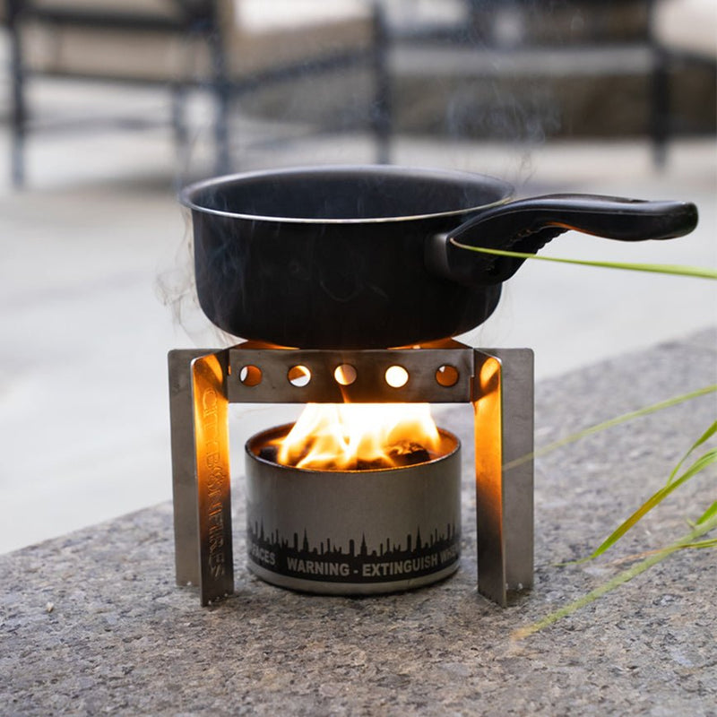 Camp table stove setup