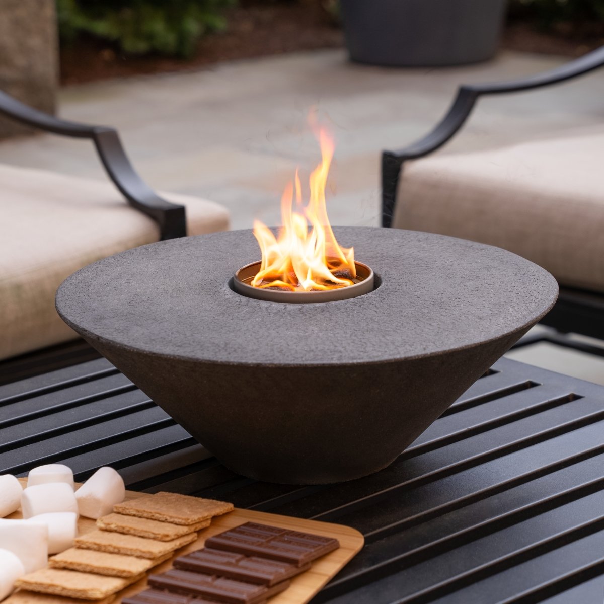 Concrete fire pit backyard