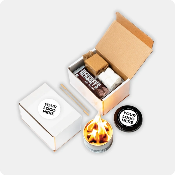 Custom gift box with a City Bonfire and a logo lid